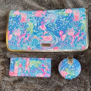 Lilly Pulitzer Blue, Pink and Green Tropical Travel Oranization Set